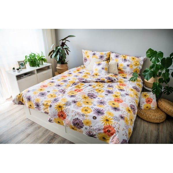 Kollane ja valge puuvillane voodipesu üheinimesevoodile 140x200 cm LP Dita Daisy - Cotton House