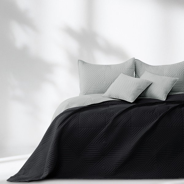 Must/helehall tepitud mikrokiust voodikate 240x260 cm Softa - Restilo-image-1