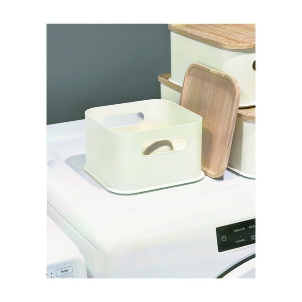 Paulownia puidust käepidemega valge hoiukarp kaanega, 21,3 x 21,3 cm Eco - iDesign-image-3