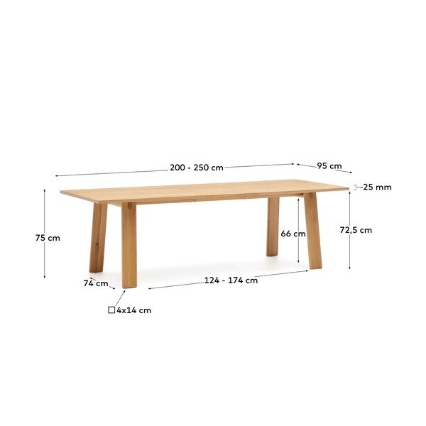 Pikendatav söögilaud tammespoonist pealispinnaga 95x200 cm Arlen - Kave Home-image-4