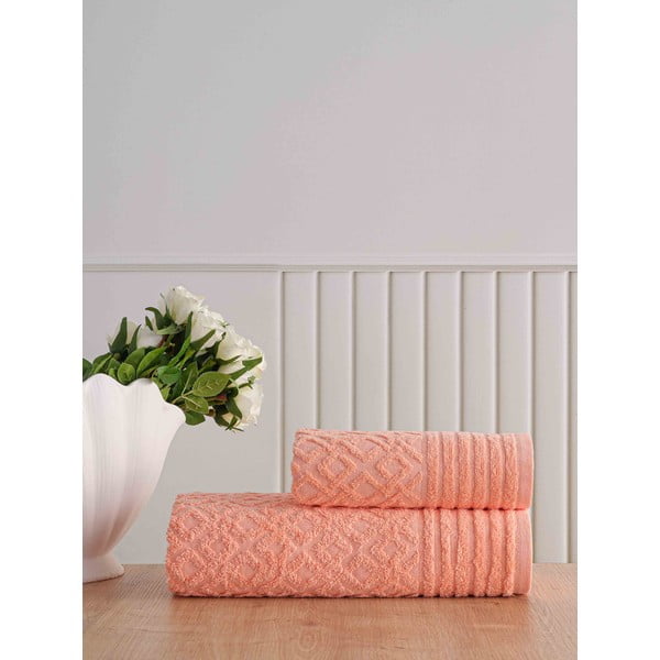 Oranžid puuvillased froteerätikud ja vannilinad 2tk komplektis Diamond - Mila Home-image-1