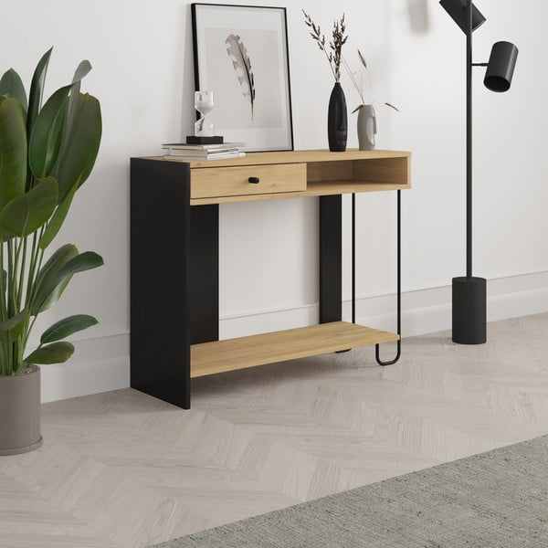 Must-puiduvärvi tammedekooriga konsoollaud 35x100 cm Saturne - Marckeric-image-4