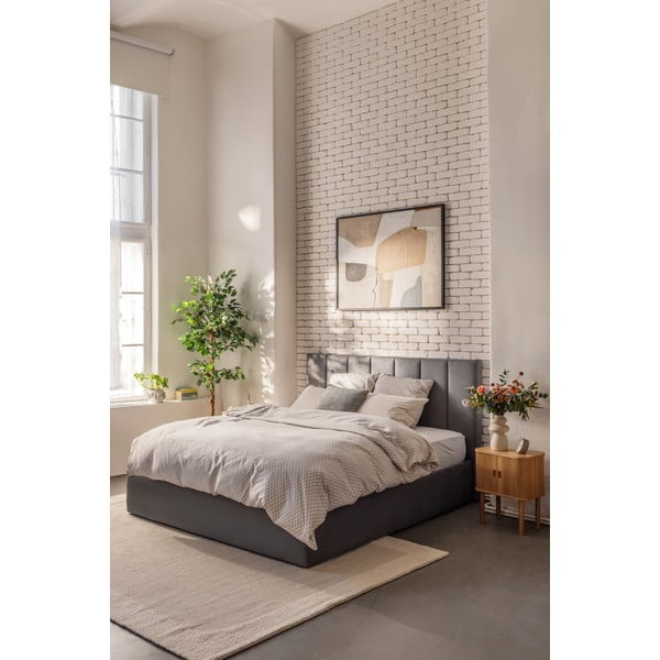 Hall polsterdatud kaheinimesevoodi koos madratsi, voodipõhja ja panipaigaga 160x200 cm Thessa Bold Line - Bonami Selection-image-1