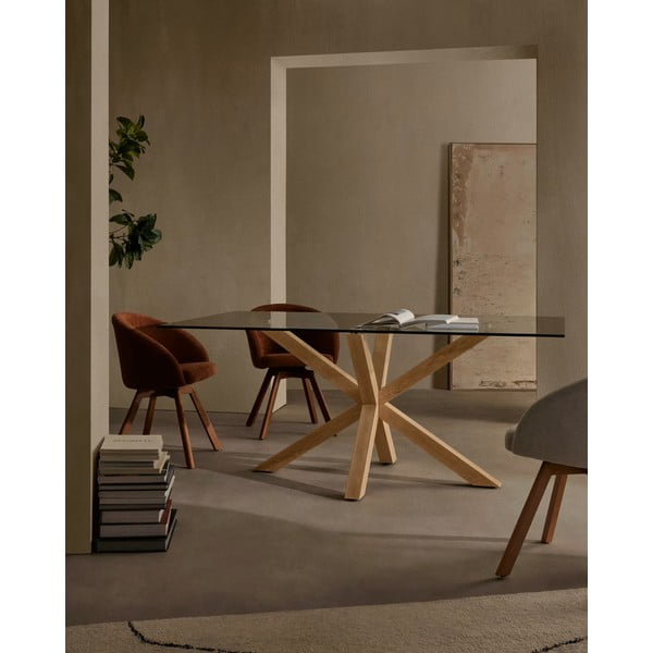 Klaasist söögilaud naturaalse alusega , 160 x 90 cm Argo - Kave Home-image-1