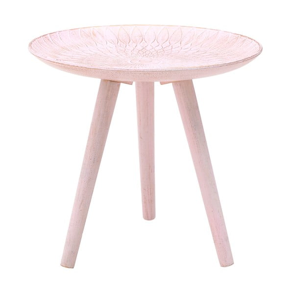 Růžový odkládací stolek z březového dřeva InArt Antique, ⌀ 40 cm