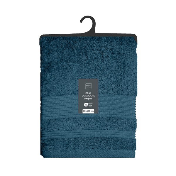 Tumesinine frotee-puuvillane vannirätik 70x130 cm Tendresse - douceur d'intérieur-image-4