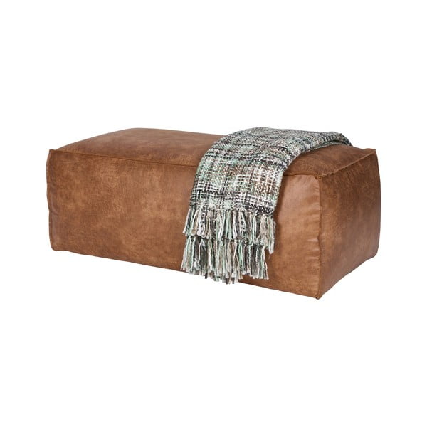 Pruun pouf taaskasutatud nahast kattega Rodeo - WOOOD-image-4