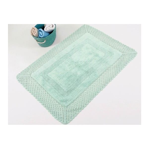 Zelená ručně tkaná koupelnová předložka z prémiové bavlny Lizz, 55 x 72 cm