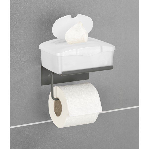 Antratsiitne isekinnituv metallist WC-paberi hoidja riiuliga Desulo - Wenko-image-2