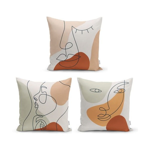 3 dekoratiivse padjapüüri komplekt Woman Face, 45 x 45 cm - Minimalist Cushion Covers