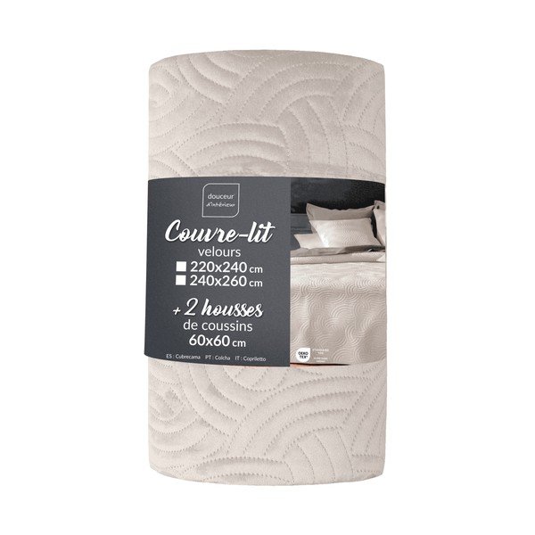 Kreem sametist voodikatte ja padjapüüri komplekt 240x260 cm Solange - douceur d'intérieur