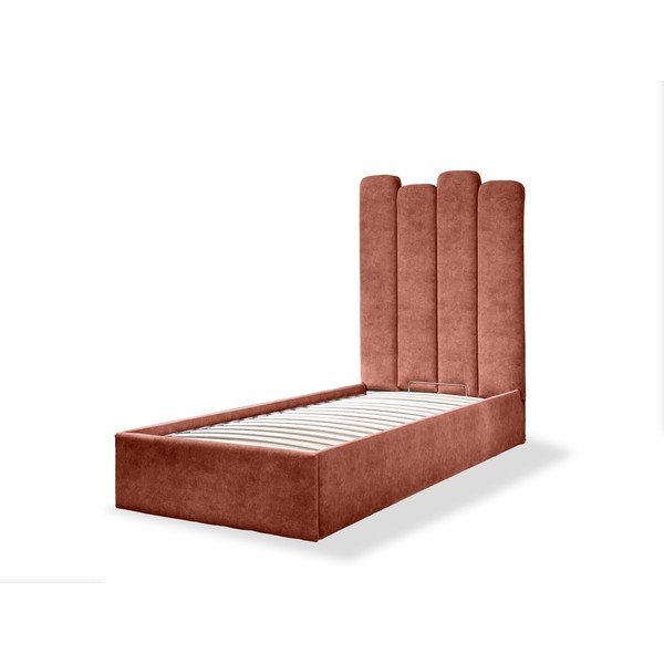 Tellisevärvi polsterdatud üheinimesevoodi koos voodipõhja ja panipaigaga 90x200 cm Dreamy Aurora – Miuform