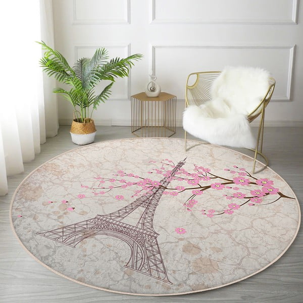 Heleroosa pestav ümmargune vaip, sobitub robottolmuimejaga ø 120 cm Comfort - Mila Home-image-2