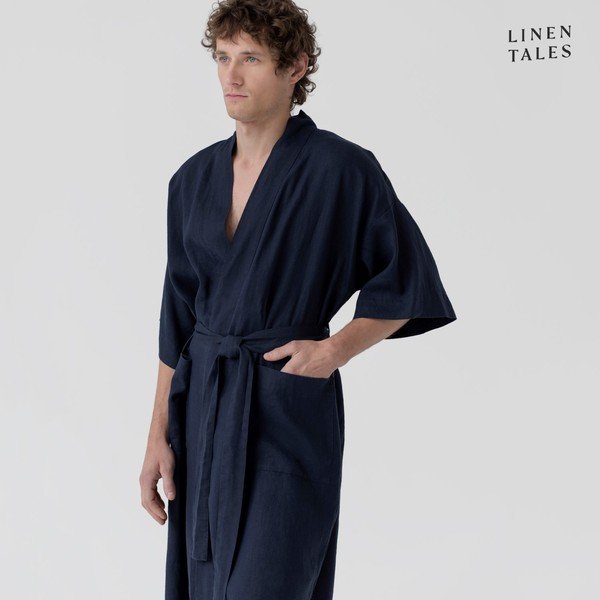 Tumesinine linasest riidest hommikumantel suurus S/M Summer - Linen Tales-image-3