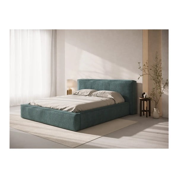 Sinine polsterdatud kaheinimesevoodi panipaigaga ja liistudest raamiga 140x200 cm Simon Olivia - Micadoni-image-1