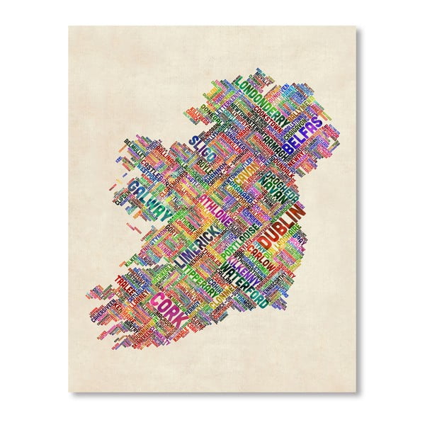 Plakát s pestrobarevnou mapou Irska Americanflat Letters, 60 x 42 cm
