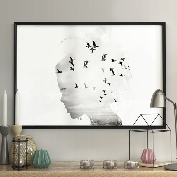 Seinaplakat raamis TÜDRIK/SILHOUETTE/LINNUD, 70 x 100 cm Girl Silhouette - DecoKing-image-1
