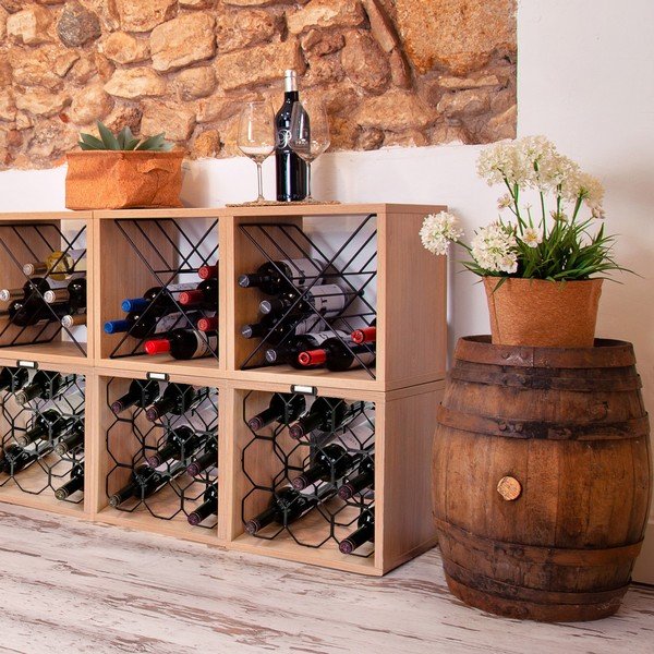 Naturaalset värvi veinihoidik 9 pudelile, pöögi dekoratsiooniga - Compactor-image-1