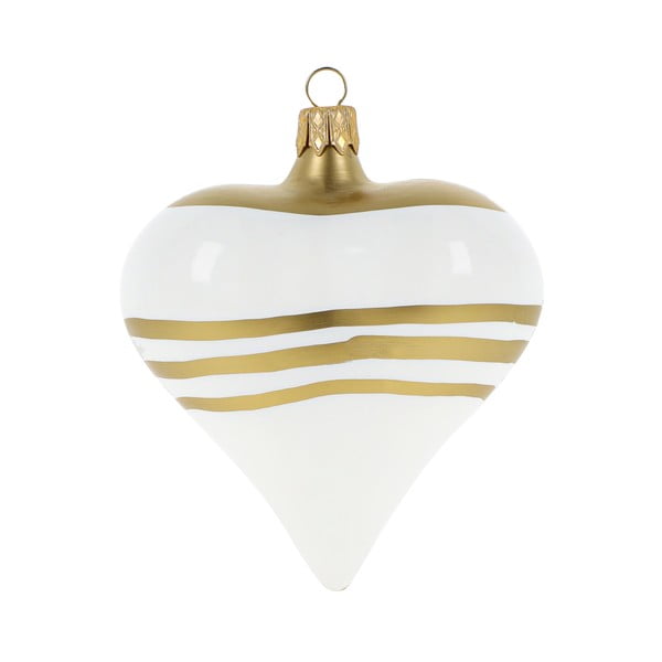 3 südamekujulise klaasist jõulukaunistuste komplekt, valge ja kuldne. - Ego Dekor