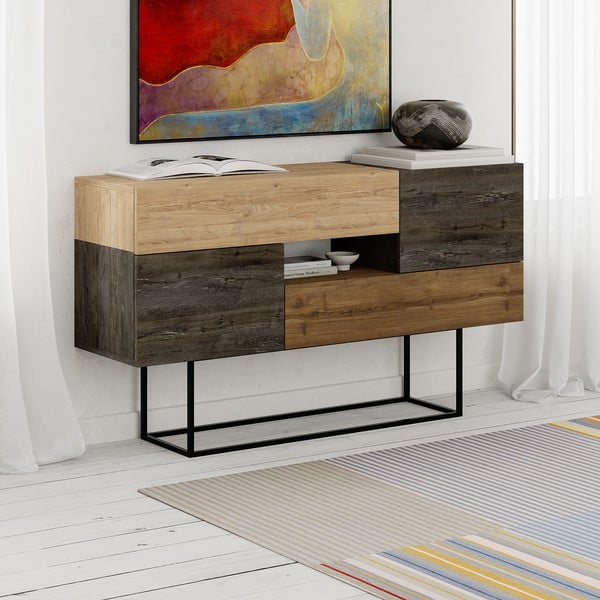 Madal kummut tammedekooriga pruun-puiduvärvi 145x82 cm Titan - Marckeric-image-3