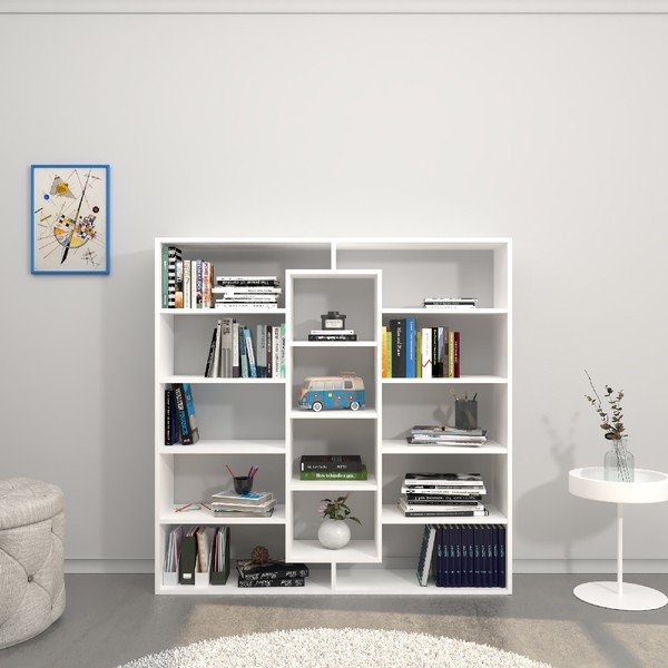 Bílá dřevěná knihovna Dalia, šířka 130 cm-image-1