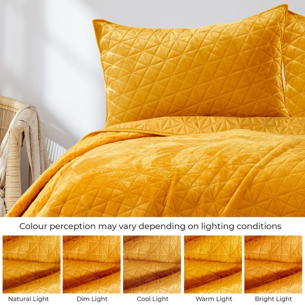 Kollane sametist tepitud voodikate 260x280 cm Laila - AmeliaHome-image-4