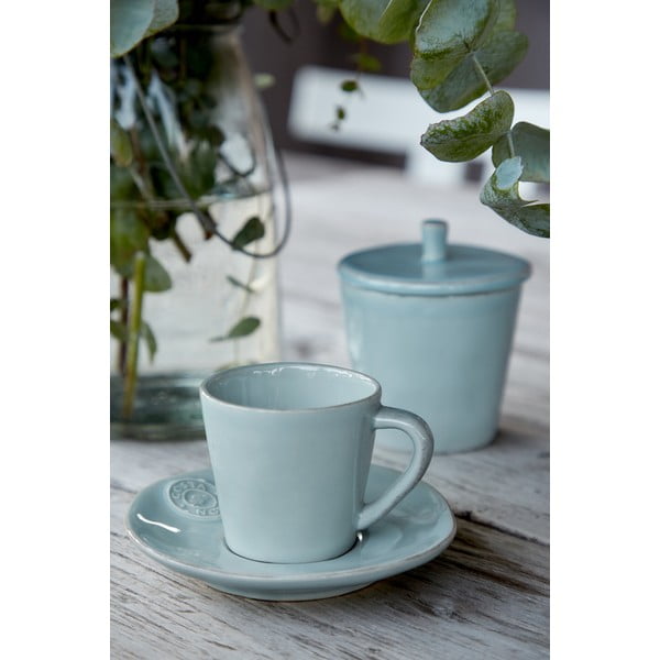 Türkiissinine keraamiline tass koos taldrikuga Esme, 190 ml Nova - Costa Nova-image-1
