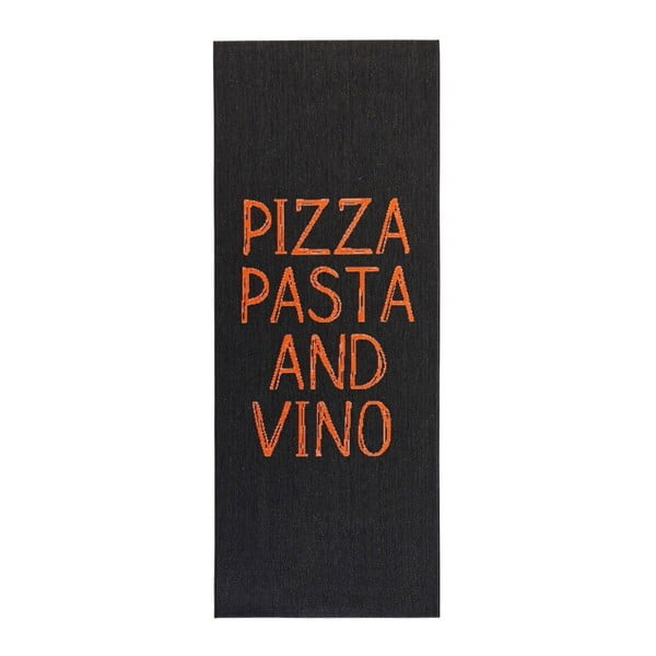 Černý kuchyňský běhoun Hanse Home Pizza Pasta and Vino, 80 x 200 cm
