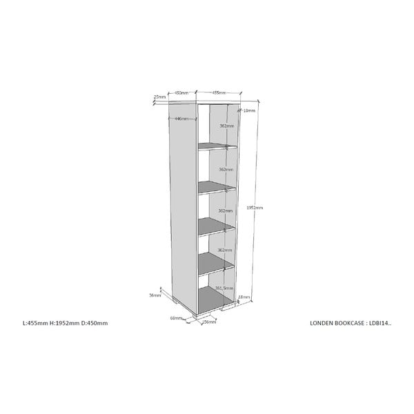 Tumehall laste raamaturiiul 46x195 cm London - Vipack-image-2