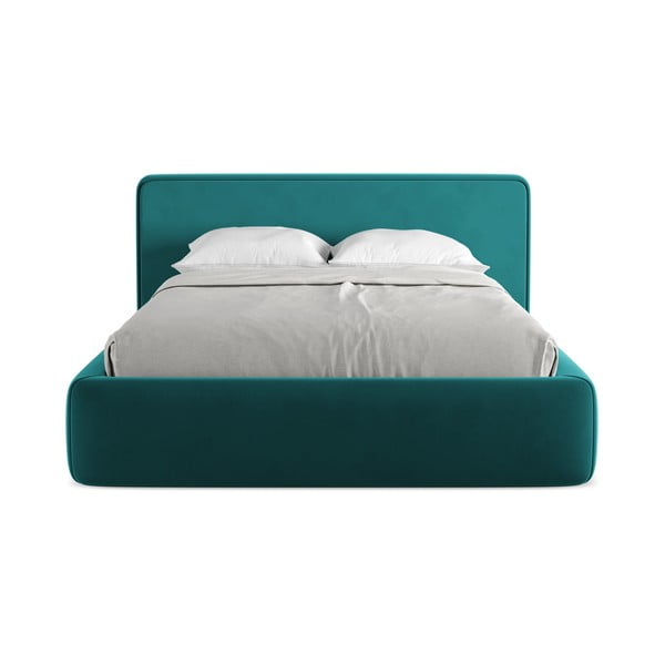 Türkiissinine polsterdatud kaheinimesevoodi koos voodipõhja ja panipaigaga 160x200cm Kiana - Makamii-image-4