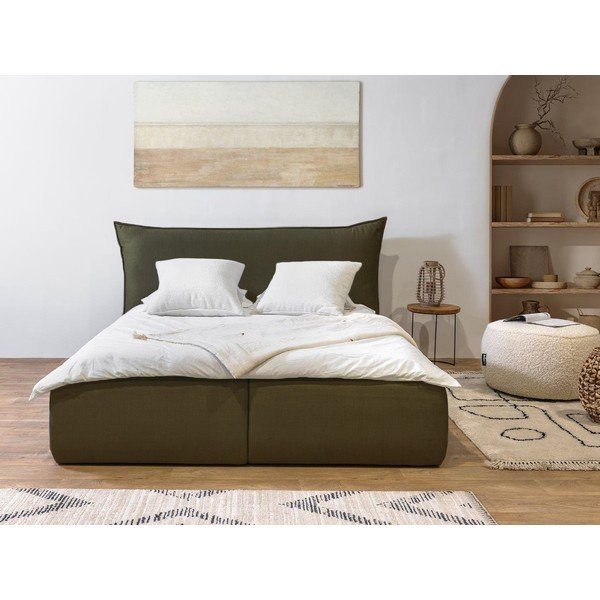 Tumeroheline polsterdatud kaheinimesevoodi koos voodipõhja ja panipaigaga 180x200 cm. Jade - Bobochic Paris-image-1