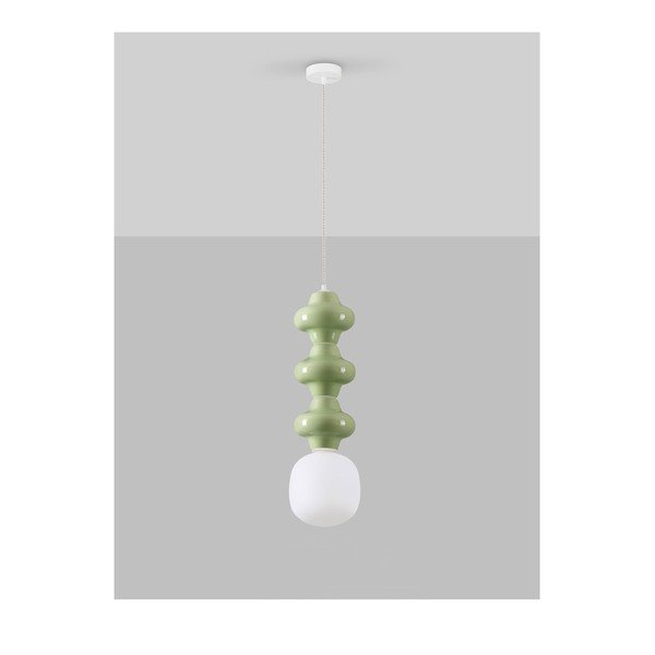 Valge/heleroheline keraamiline ripplamp klaasist varjuga, ø 18 cm Clio - Nova Luce-image-3