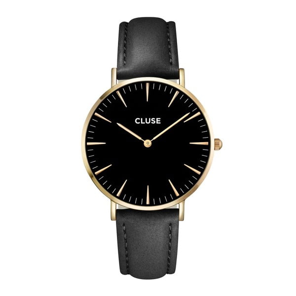 Dámské černé hodinky s koženým řemínkem Cluse La Bohéme
