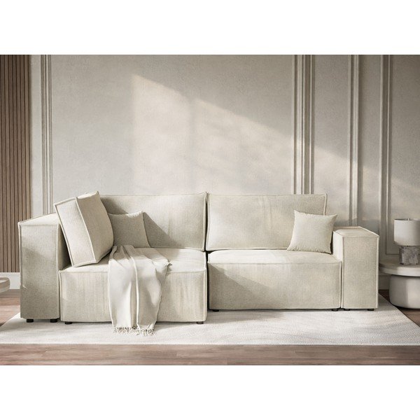 Kreemjas šenilldiivanvoodi/panipaigaga nurgadiivan (vasak nurk/L-kujuline) Tonga - Maison de Rêve-image-1