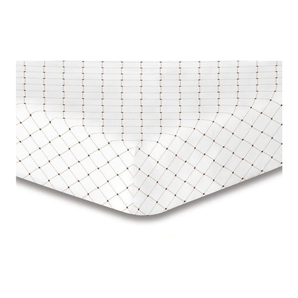 Bílé elastické prostěradlo se vzorem DecoKing Hypnosis Calluna, 220 x 240 cm