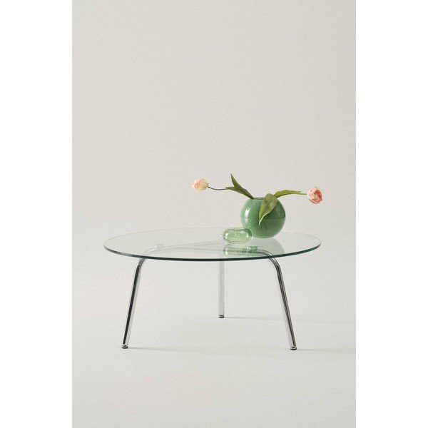 Ümmargune kohvilaud läikiva hõbedase klaasist pealispinnaga, ø 90 cm Kyvik - Jotex-image-1