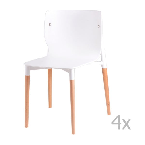 Sada 4 bílých  jídelních židlí s dřevěnými nohami sømcasa Alisia
