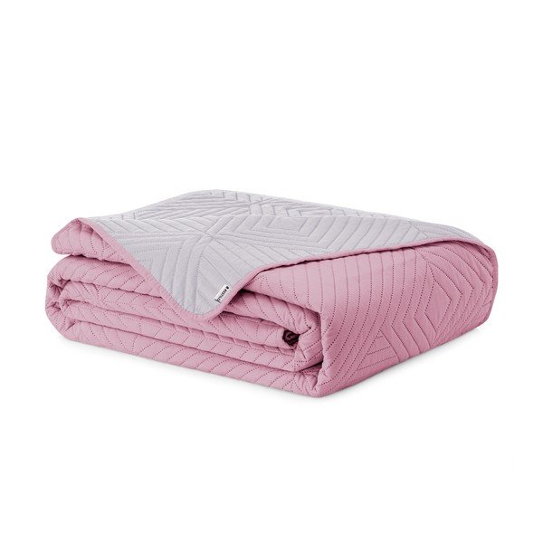 Roosa/helehall tepitud mikrokiust voodikate 240x260 cm Softa - Restilo