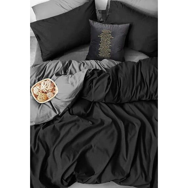 Must ja hall puuvillane kahekohaline voodilina/ pikendatud voodilina 200x220 cm - Mila Home