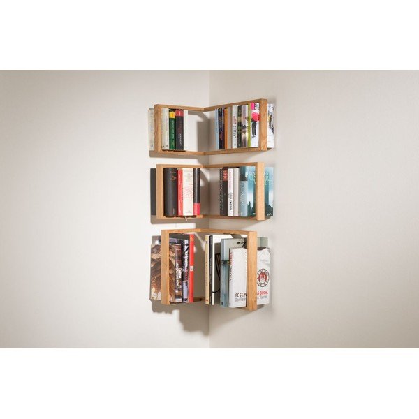 Rohová knižní police z dubového dřeva das kleine b b3, výška 34 cm-image-1