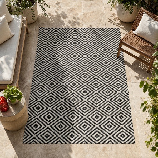 Must-valge õuevaip , 80 x 200 cm Karo - NORTHRUGS-image-1