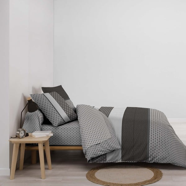 Mustvalge puuvillane kaheinimese voodipesu/pikendatud linaga, 6-osaline 240x220 cm Meiko - douceur d'intérieur-image-1