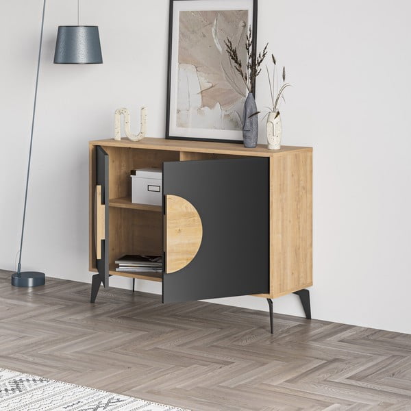 Madal kummut tammedekooriga must-puiduvärvi 110x82 cm Vae - Marckeric-image-4