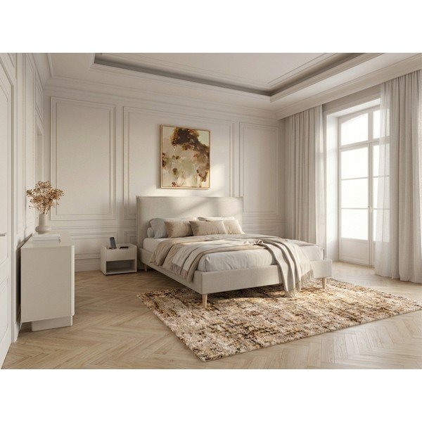 Beeži värvi kaheinimesevoodi koos ruudustikuga 160x200 cm Sary - Bobochic Paris-image-1