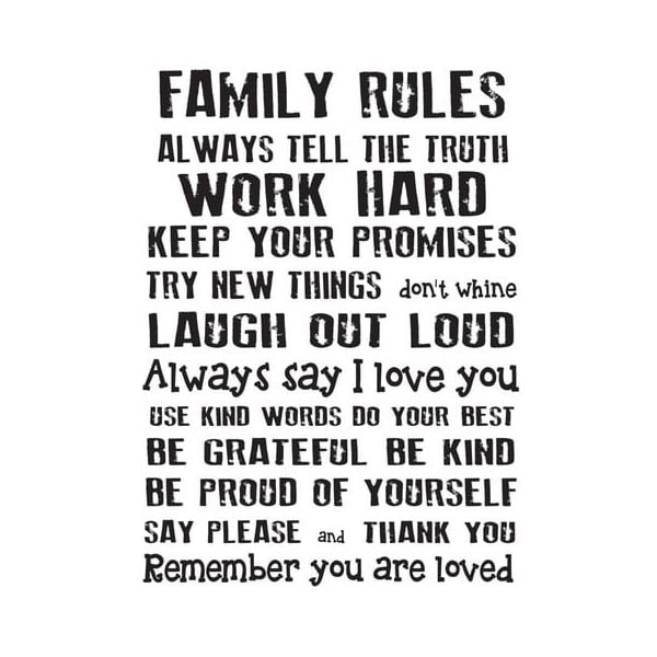 Vinüül seinakleebis , 60 x 40 cm Family Rules - Really Nice Things