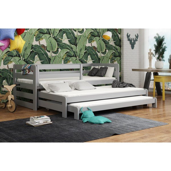 Hall männi puidust lastevoodi väljatõmmatava voodiosaga ja võrega 90x190 cm Rico – Lano Meble-image-1