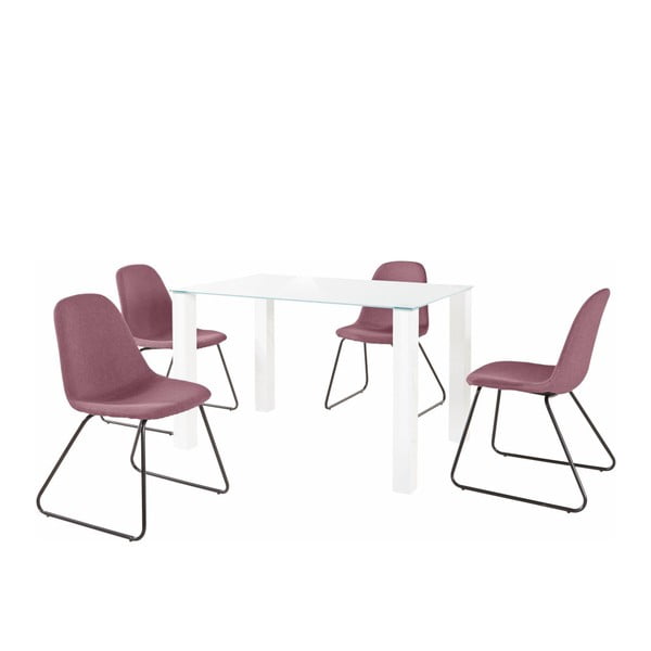 Set bílého jídelního stolu a 4 červených jídelních židlí Støraa Dante Colombo