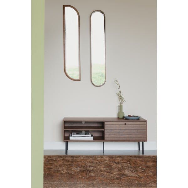 Pruun pähklipuidu spoonist TV-alus 120x50x40 cm Stripes - White Label-image-1