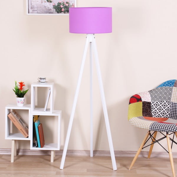 Bílá volně stojící lampa se světle fialovým stínítkem Kate Louise Beyaz