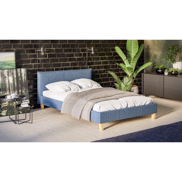 Sinine kaheinimese pehmendusega voodi koos restiga 140x200 cm Tina - Ropez-image-2